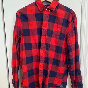 Express Red and Navy Plaid Flannel Medium
